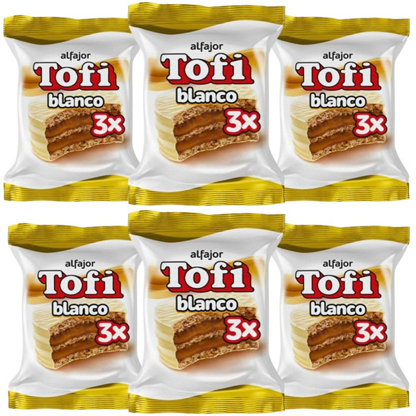 Tofi Alfajor Blanco Triple White Chocolate Alfajor Filled with Dulce De Leche, 73 g / 2.57 oz (pack of 6)