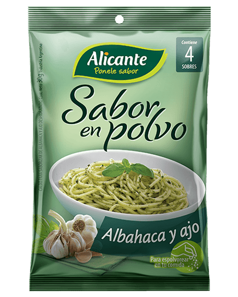 Alicante Sabor En Polvo Albahaca y Ajo Sabor Albahaca y Ajo Polvo Listo Para Usar 4 Porciones Sazonador Caldo, 30 g / 1.05 oz c/u (pack de 3)