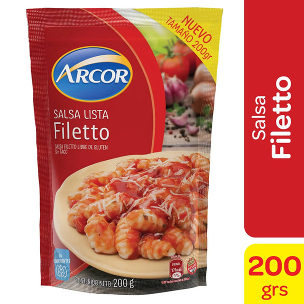 Arcor Salsa Lista Filetto Di Pomodoro Sauce Ready To Use Soft Tomato Sauce - No Preservatives Added - Gluten Free, 200 g / 7.05 oz pouch