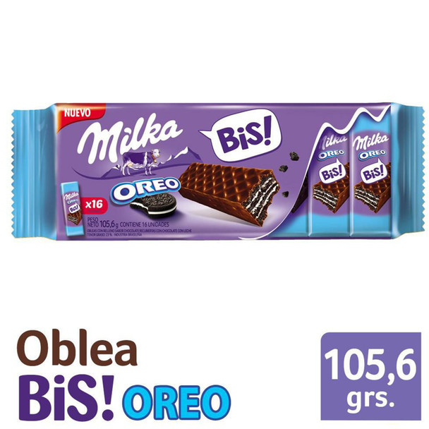 Milka Bis Oreo Barquillos recubiertos de chocolate con leche rellenos de galleta Oreo, 105,6 g / 3,72 oz (paquete de 16)
