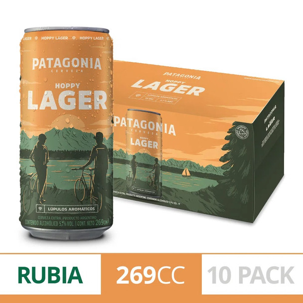 Patagonia Hoppy Lager Blonde Beer with Aromatic Hops - ABV 5.1%,  269 ml / 9.09 fl oz (pack of 10 cans)
