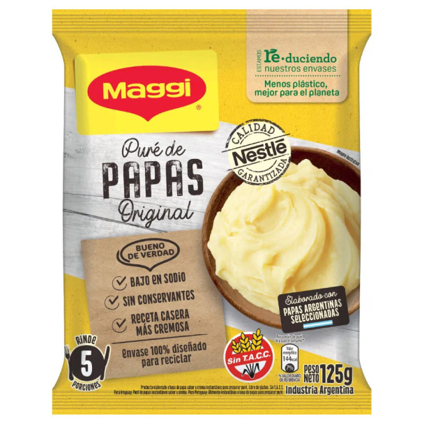 Maggi Puré de Papas Original Powder Ready To Make Creamy Mashed Potatoes - Gluten Free, 125 g / 4.4 oz for 5 servings