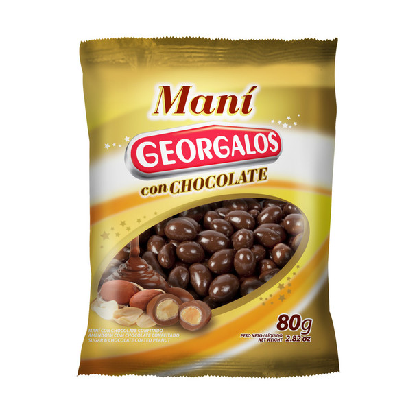 Georgalos Maní con Chocolate Classic Milk Chocolate-Covered Peanuts Sweet Snack, 80 g / 2.82 oz 