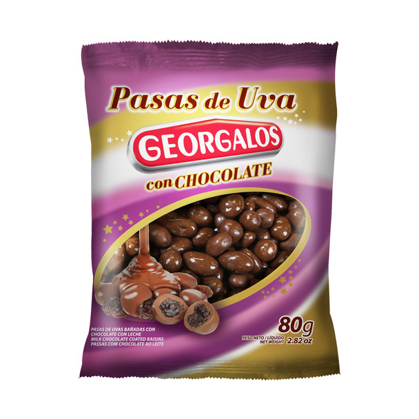 Georgalos Pasas de Uva con Chocolate Classic Milk Chocolate-Covered Raisins Sweet Snack, 80 g / 2.82 oz 