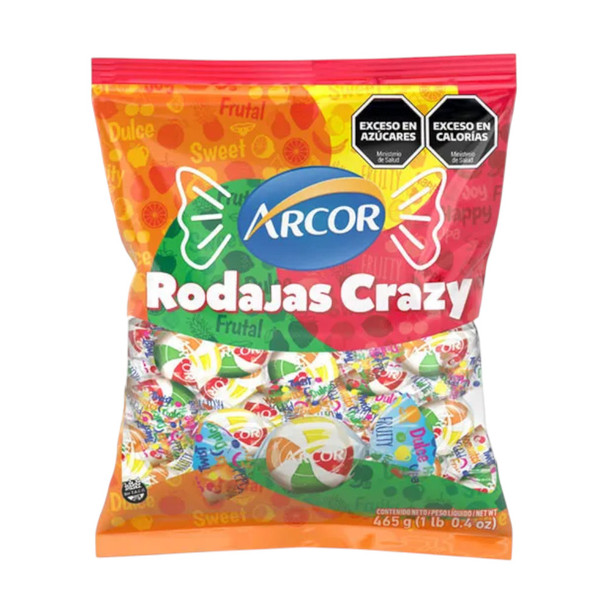 Caramelos Arcor Rodajas Crazy Hard Candy Tutti-Frutti Flavor, 465 g / 1 lb bag