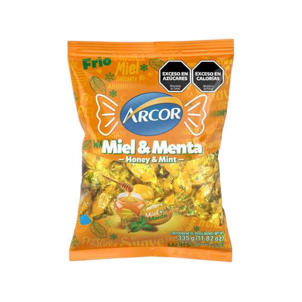 Caramelos Arcor Miel y Menta Hard Candies Honey & Mint Flavoured - Gluten Free, 335 g / 11.82 oz 