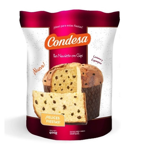 Condesa Pan Dulce Clásico con Chips Sweet Panettone with Chocolate Chips Traditional Spanish Panettone, 400 g / 14.1 oz