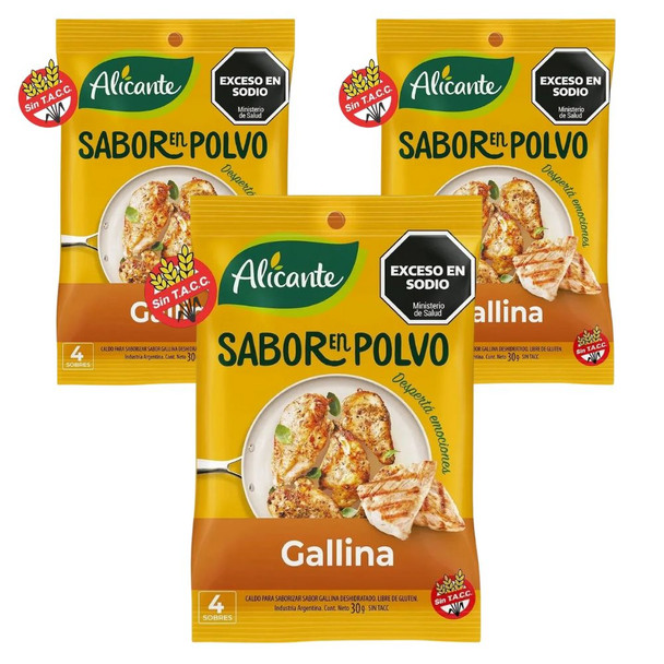 Alicante Sabor En Polvo Gallina Chicken Flavored Powder Ready To Use 4 Servings Seasoning Broth, 30 g / 1.05 oz ea (pack of 3)