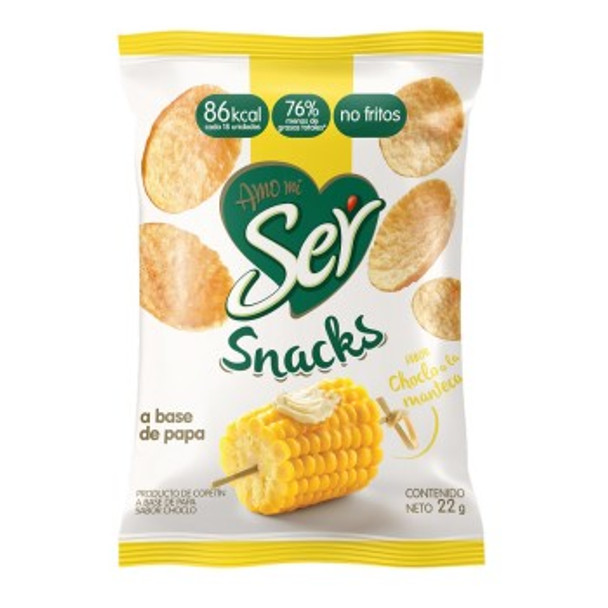 Ser Snacks A Base de Papa Choclo & Manteca Baked Potato-Based Snacks Buttered Corn Flavor, 22 g / 0.77 oz (pack de 3)