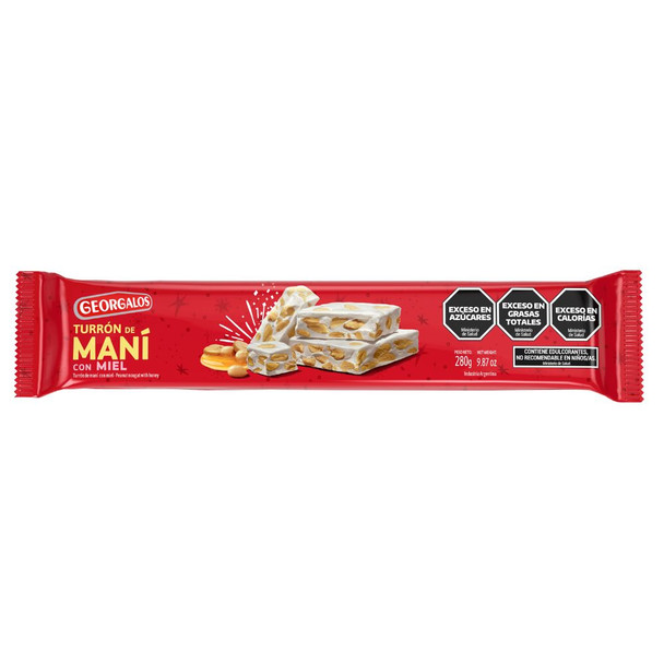 Georgalos Turrón de Maní con Miel Classic Hard Peanut Nougat with Honey, 280 g / 9.87 oz large bar