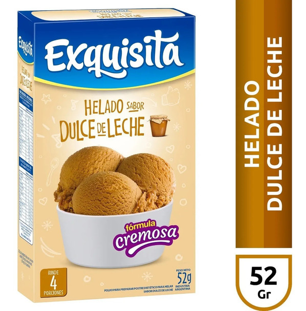 Exquisita Helado Sabor Dulce de Leche Powder Ready To Make Ice Cream Just Add Milk, 4 servings pouch, 55 g / 1.94 oz 
