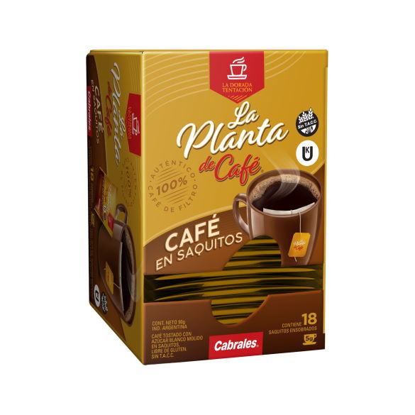 Cabrales La Planta de Café Roasted Coffee with Sugar In Bags, 5 g / 0.17 oz ea (box of 18 bags)
