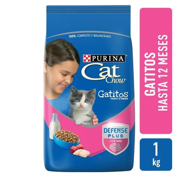 Purina Cat Chow Gatitos Defense Plus Dry Kittens Food - With DHA To Encourage Brain Development, 1 kg / 2.2 lb 