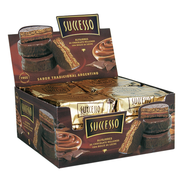 Successo Alfajores Milk Chocolate Alfajores Filled with Dulce de Leche - Trans Fat Free, 600 g / 21.16 oz (box of 12 alfajores)