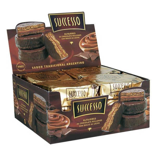 Successo Alfajores Milk Chocolate Alfajores Filled with Dulce de Leche - Trans Fat Free, 600 g / 21.16 oz (box of 12 alfajores)