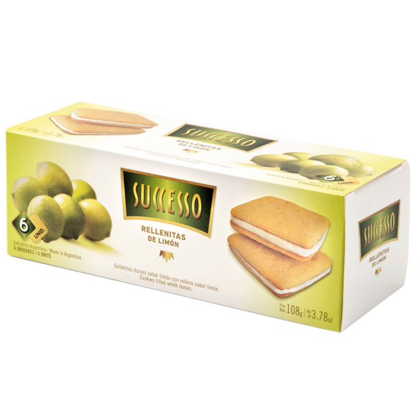 Successo Rellenas de Limón Sweet Cookies with Lemon Cream Filling, 108 g / 3.78 oz (box of 6 cookies)