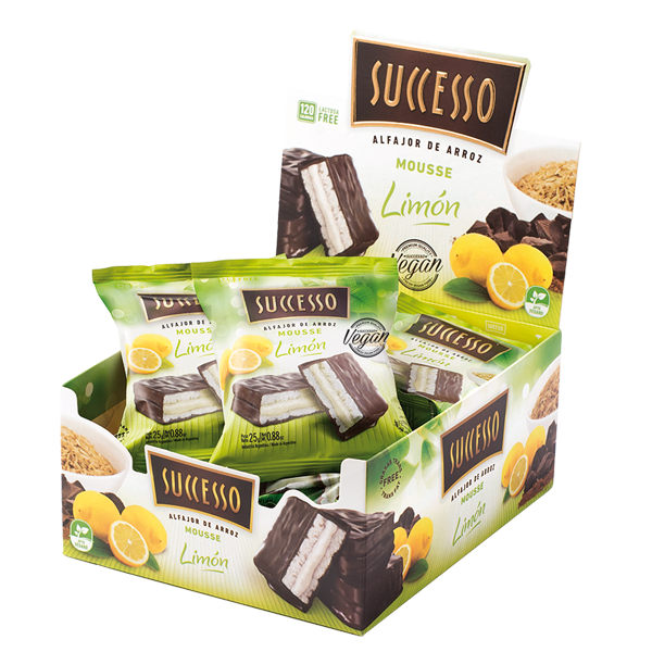 Successo Alfajor de Arroz con Limón Milk Chocolate Coated Rice Alfajor Filled with Lemon Mousse, 300 g / 10.58 oz (box of 12)