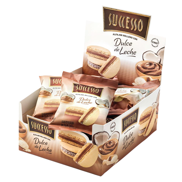 Successo Alfajor de Maicena Relleno con Dulce de Leche Coconut Grated Alfajores with Dulce de Leche FIlling, 840 g / 29.63 oz (box of 12)