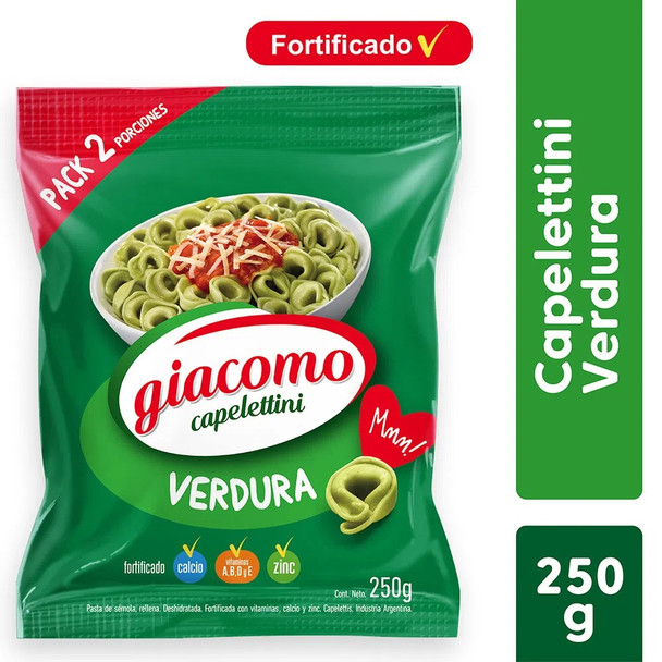 Giacomo Capelettini Verduras Vegetables Delicious Classic Pasta, 250 g / 8.81 oz bag