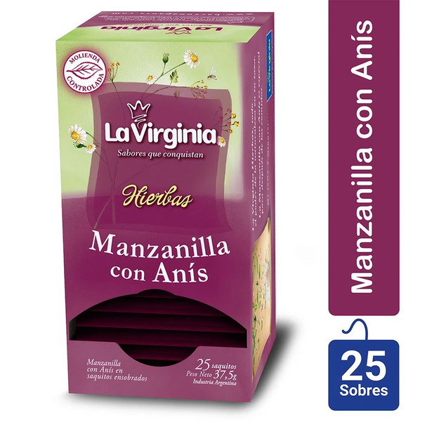 La Virginia Hierbas Manzanilla con Anís Té Manzanilla y Anís En Bolsitas (caja de 25 bolsitas)