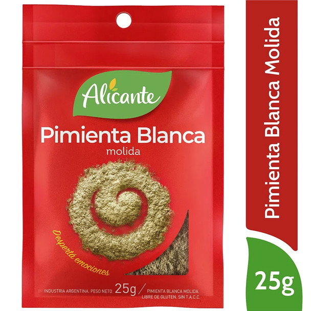 Alicante Pimienta Blanca Molida Ground White Pepper, 25 g / 0.88 oz zipper pouch (pack of 3)