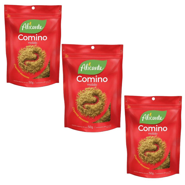 Alicante Comino Molido Ground Comin Spice,  50 g / 1.76 oz zipper pouch (pack of 3)