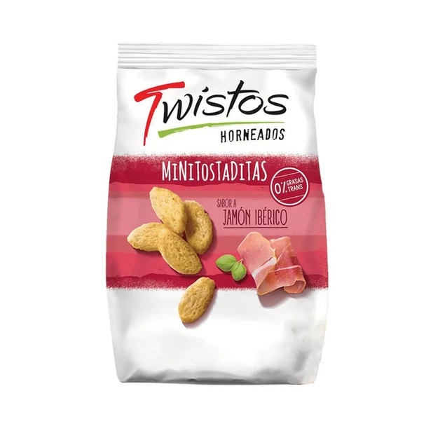 Twistos Horneados Sabor Jamón Ibérico Mini Baked Toasts Iberian Ham Flavor, 45 g / 1.58 oz (pack of 3)