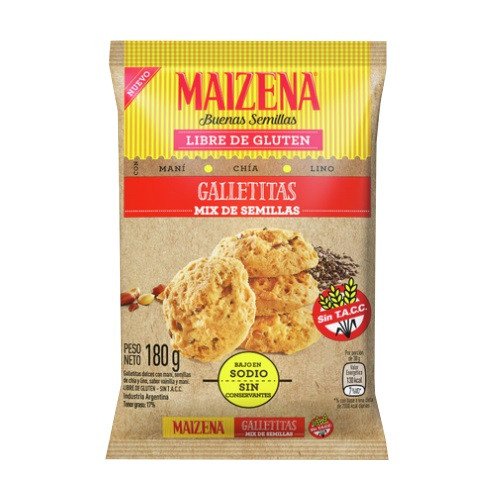 Maizena Galletitas Mix De Semillas Sweet Vanilla Cookies with Chia Seeds, Linen Seeds & Peanuts - Gluten Free, 180 g / 6.35 oz (pack of 3)