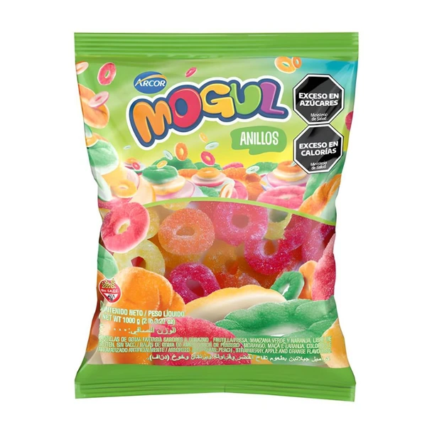 Mogul Gomitas Anillos Little Rings Candies Gummies Assorted Flavors Apple, Orange, Peach & Strawberry , 1 kg / 2.2 lb