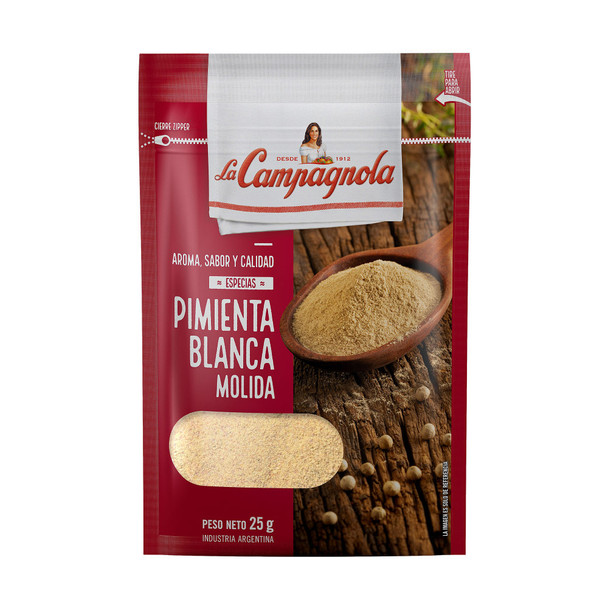 La Campagnola Especias Pimienta Blanca Molida Ground White Pepper, 25 g / 0.88 oz zipper pouch (pack of 3)