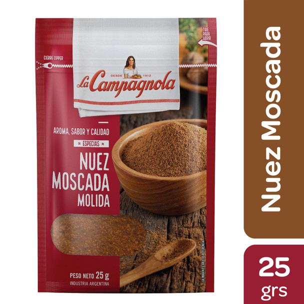 La Campagnola Especias Nuez Moscada Molida Ground Nutmeg, 25 g / 0.88 oz zipper pouch (pack of 3)