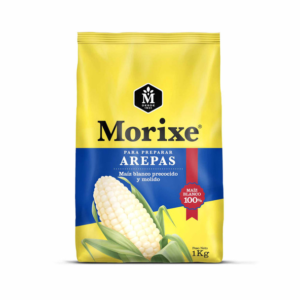 Morixe Para Preparar Arepas White Cornmeal Maíz Blanco Precocido & Molido Ideal for Classic Arepas - 100% White Corn, 1 kg / 2.2 lb