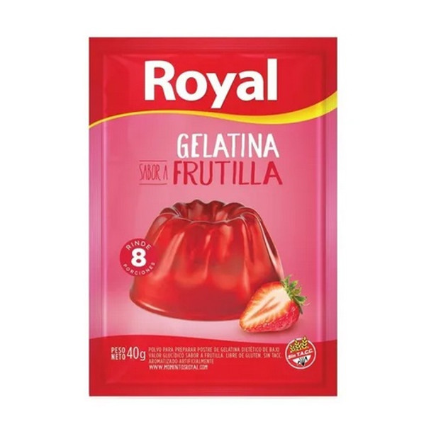 Royal Strawberry Ready to Make Jelly Gelatina Frutilla Jell-O, 8 servings per pouch 40 g / 1.41 oz (box of 8 pouches) 