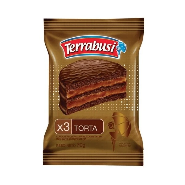 Terrabusi Alfajor Torta Minicake Triple with Dulce de Leche, 70 g / 2.5 oz, Wholesale Bulk Box (box of 36)