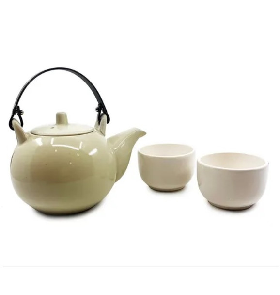 Tea Set Juego Tetera Infusora y Cuencos Porcelain Teapot with Two Porcelain Cups Japanese Style (set of 3 pieces)