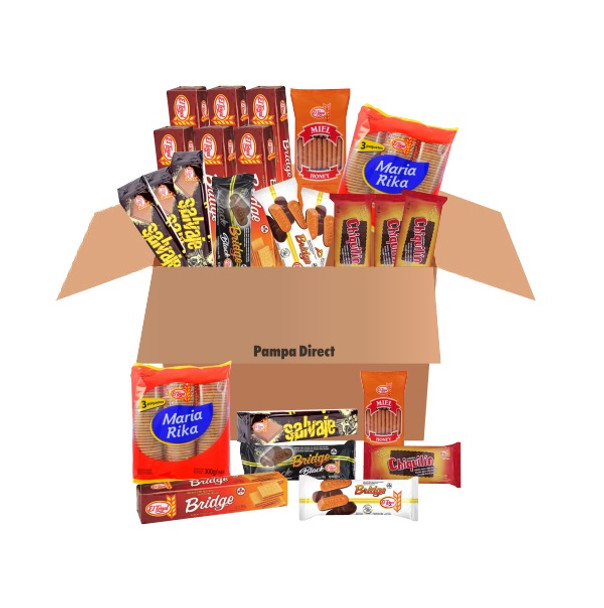 Classic Uruguay Cookies Family-Sized Selection Box - María Rika Sweet Cookies, Honey Cookies, Chiquilín Cookies, Salvaje Wafers & Bridge Wafers (17 count)