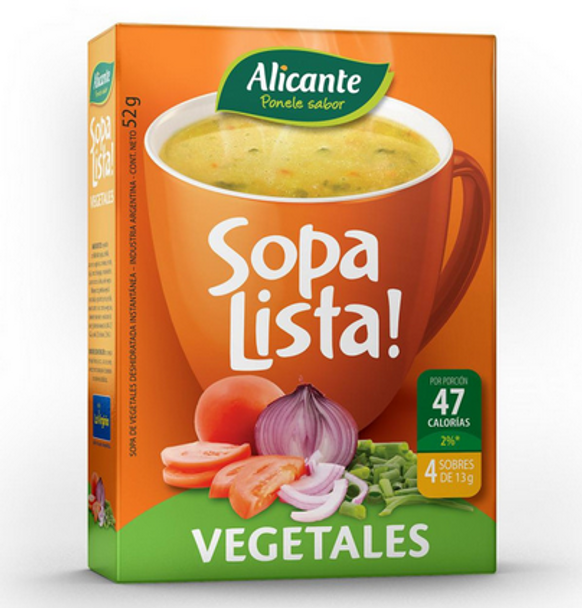 Alicante Sopa Lista Vegetales Vegetables Flavored Instant Soup, 13 g / 0.46 oz pouch (box of 4 pouches)