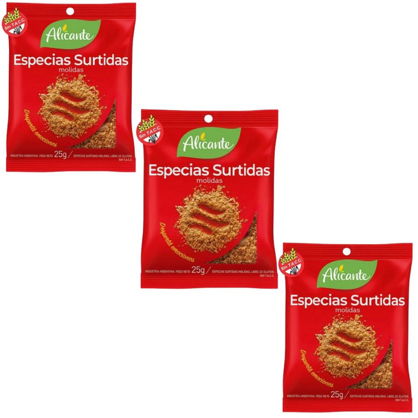 Alicante Especias Surtidas Molidas Ground Mix of Spices, 25 g / 0.88 oz pouch (pack of 3)