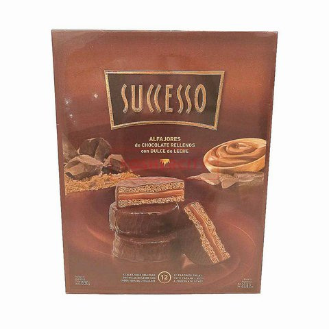 Successo Alfajores de Chocolate Milk Chocolate Alfajores Filled with Dulce de Leche - Trans Fat Free, 600 g / 21.12 oz (box of 12 alfajores)