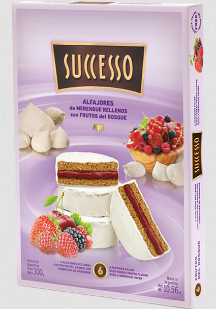 Successo Alfajores de Frutos del bosque Milk Chocolate Alfajores Filled with Wild Berries - Trans Fat Free, 300 g / 10.56 oz (box of 6 alfajores)