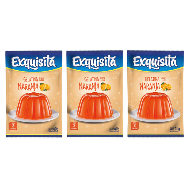 Exquisita Peach Ready to Make Jelly Gelatina Durazno Jell-O, 8 servings 40 g / 1.41 oz pouch (pack of 3)