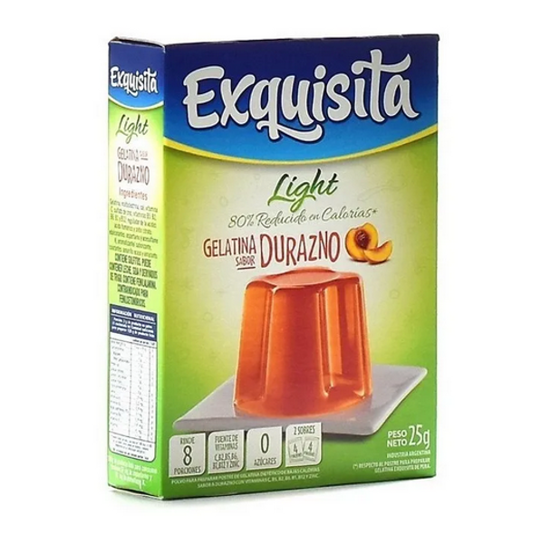 Exquisita Peach Ready to Make Light Jelly Gelatina Durazno Sin Azúcares Jell-O, 4 servings per pouch 25 g / 0.88 oz (box of 2 pouches)