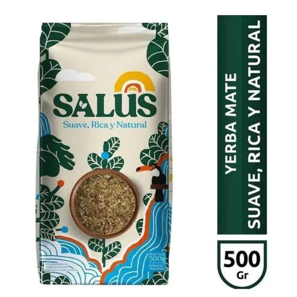 Salus Yerba Mate Suave, Rica & Natural Yerba Mate Clásica con Hojas de Stevia, 500 g / 1.1 lb
