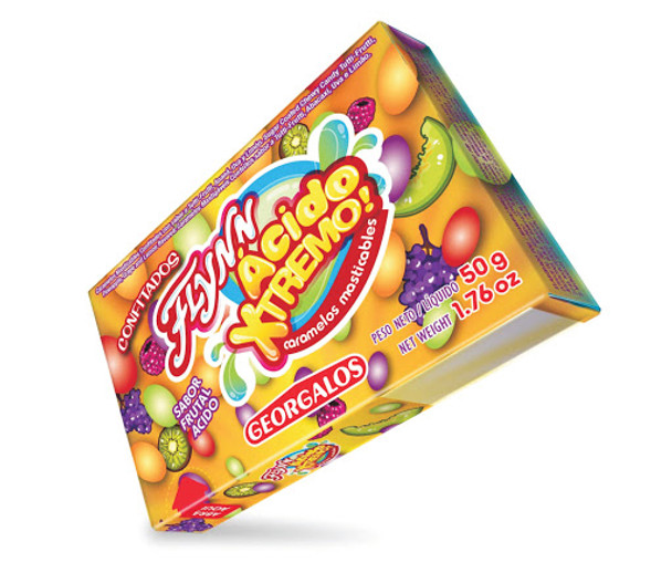 Flynn Paff Ácido Xtremo Caramelos Masticables Hard Candy with Soft Interior Assorted Flavors Kiwi, Melón, Rasperry & Grape, 50 g / 1.8 oz box (pack of 3)