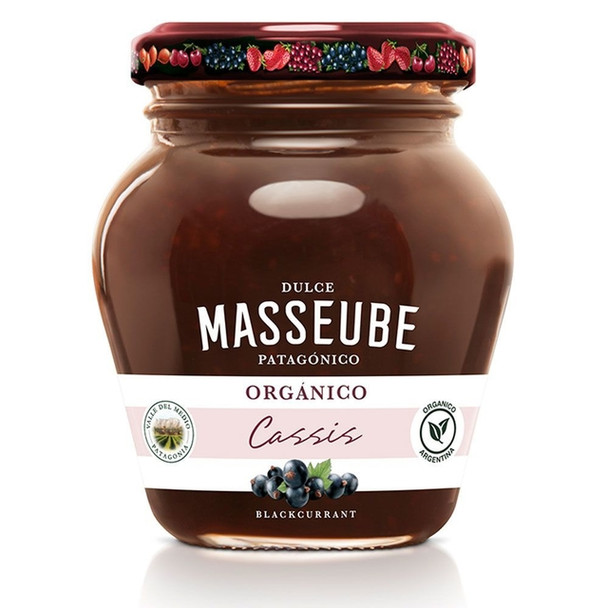 Masseube Dulce Patagónico Orgánico Cassis Blackcurrant Organic Fruit Spread - Gluten Free, 352 g / 12.41 oz