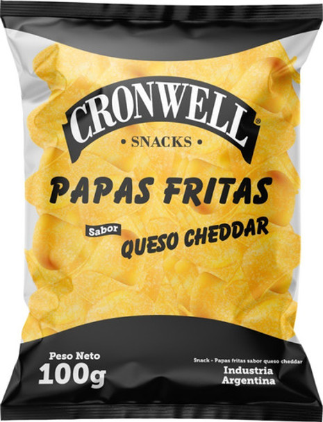 Cronwell Snacks Papas Fritas Sabor Queso Cheddar Tasty Potato Chips Cheddar Cheese Flavor, 100 g / 3.53 oz bag