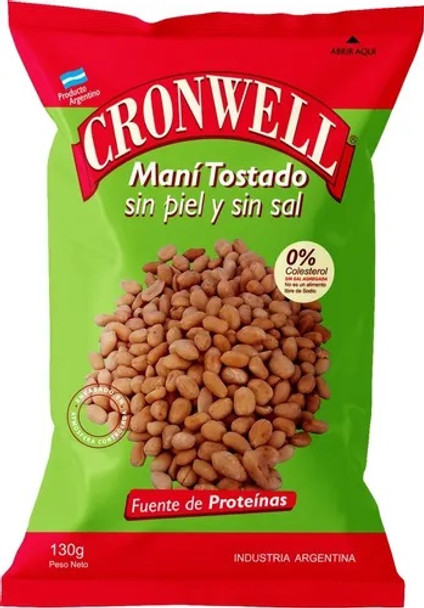 Cronwell Maní Tostado Sin Piel y Sin Sal Roasted Skinless Peanuts - No Salt Added, 130 g / 4.58 oz bag