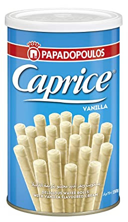 Caprice Papadopoulos Crispy Wafer Rolls Cubanitos Filled with Vanilla Cream - Genuine from Uruguay, 400 g / 14.1 oz