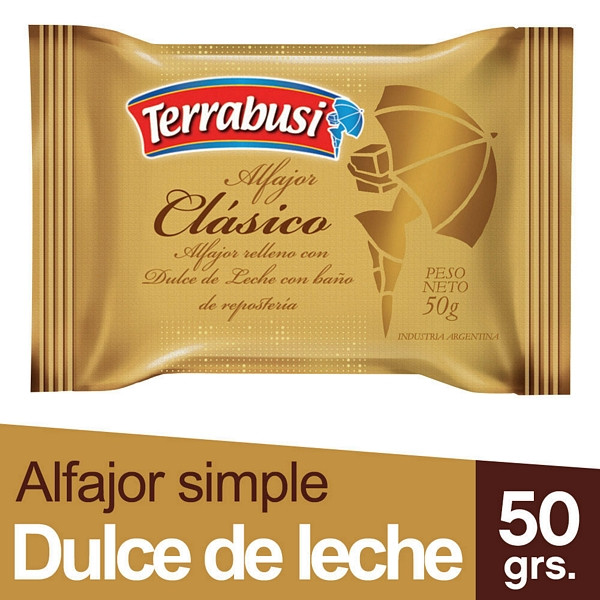 Terrabusi Alfajores Classic Milk Chocolate Filled with Dulce de Leche, 50 g / 1.76 oz ea (pack of 6)
