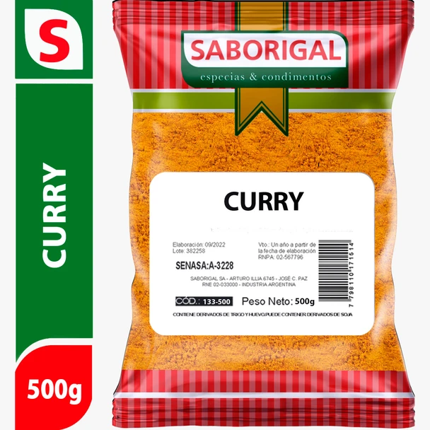Saborigal Curry Condimento Mixed Spices Ground Coriander, Ground Chile, Paprika, Turmeric, Comin, Cloves & Nuteg, 500 g / 1.1 lb bag